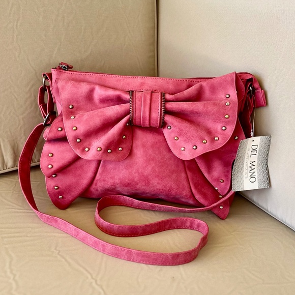 Del Mano Handbags - Del Mano Pink Bow-Adorned Bag/ Crossbody NWT